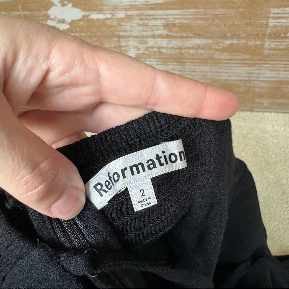 Reformation Midi Tie Side Dress Black Event Cocktail Basic Vacation Womens 2 - Picture 5 of 7